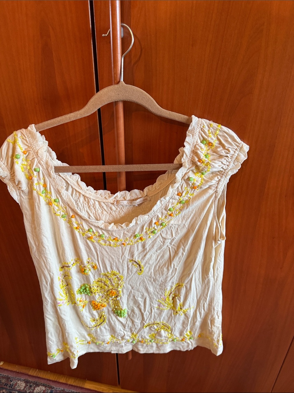 Roberto Cavalli Cream Embroidered Scoop Neck Camisole